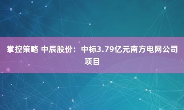 掌控策略 中辰股份：中标3.79亿元南方电网公司项目